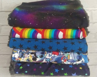 Snuggly childrens winter snood, infinity scarf, neck warmer, lined with sherpa fleece, ages 8 - 16. Rainbow, coloured stars