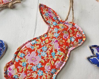 Bunny decoration, hanging rabbit ornament, drawer hanger bunny, fabric decoration, Liberty of London fabric