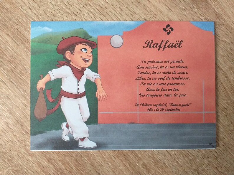 carte prénom Basque garçon fronton