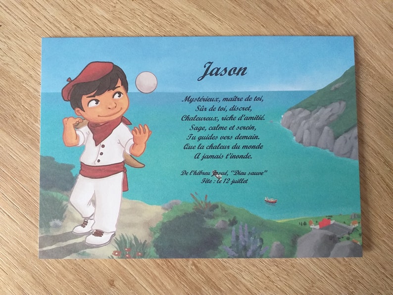 carte prénom Basque garçon mer