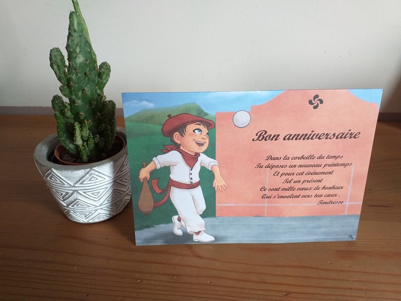 carte bon anniversaire thème basque garçon