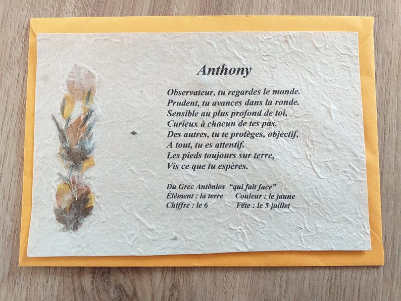 Carte Prénom sur papier antemoro image 3