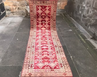 Turkish Vintage Runner Rug Kurdish Handknotted Rug 286 x 87 cm = 9.3 x 2.5 Ft Hallway Rug Kitchen Runner Bohemian Floor Rug Free Shipping