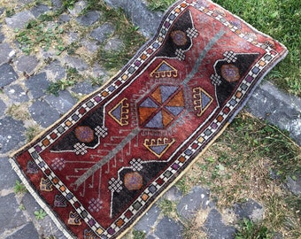 Vintage Rug, Koerdische Rug, Turkse rug, kleine rug, deurmat rug, 108 x 51 cm // 3,5 x 1,6 Ft, Boho Rug, Bad Mat Rug, Gratis Verzending