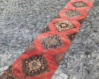 Rug runner, Hallway Rug, Kitchen Rug,  Oversize Rug, 375 x 80 cm =12.3 x 2.6 Ft, Turkish Runner, Vintage Rug, Handmade Carpet, Free Shipping