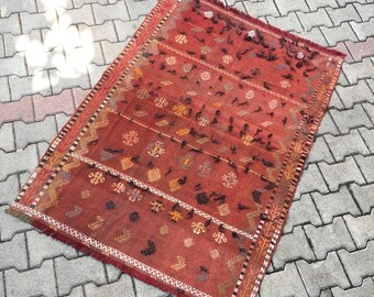 Turkish Area Kilim, Decoration Rug, Vintage Wool Rug, Nomadic Rug, 164 x 115 cm = 5.3 x 3.7 Oriental Rug, Bohemian Floor Rugs, FREE SHIPPING