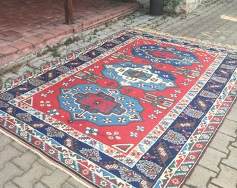 Oversize Rug Bohemian Floor Rug Large Oushak Rug Saloon Rug Hand Knotted Rug Red Anatolian Rug FREE SHIPPING, 280 x 198 cm = 9.1 x 6.4 ft