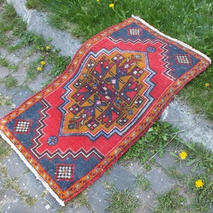 Mini Rug, Small Rug, Vintage Rug, Handmade Rug, 99 x 55 cm =3.2 x 1.8 Ft, Turkish Rug, Door Mat Rug, Entry Rug, Boho Decor,  Free Shipping