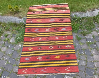 Kilim Rug, Handwoven Rug, Turkish Rug, Vintage Rug, 152 x 90 cm = 4.9 x 2.9 ft, Ethnic Wool Rug, Home Living Rug, Etsy Rug, Free Shipping