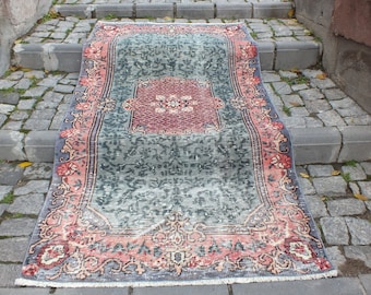 Bohemian Floor Rug Low Pile Rug Hand Knotted Rug Oriental Area Rug Distressed Rug Ethnic Rug FREE SHIPPING 206 x 113 cm = 6.7 x 3.7 Ft