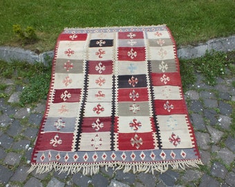 Alfombra turca, Alfombra Oushak, Rug de área vintage, Kilim hecho a mano, 146 x 120 cm á 4.7 x 3.9 pies, decoración Boho, Orientsl Rug, Etsy Rug, Envío gratis