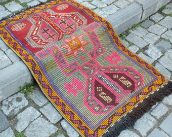 Turkish kilim, cicim kilim, pink rug, oriental area rug, wool rug, vintage rug, home decor, 110 x 68 cm = 3.6 x 2.2 Ft, free shipping