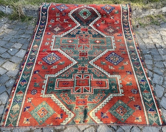 Alfombra kurda, alfombra turca, alfombra vintage, alfombra de lana hecha a mano, 198 x 153 cm = 6.4 x 5 pies, alfombra única boho, alfombra de decoración del hogar, sin Gastos de Envío