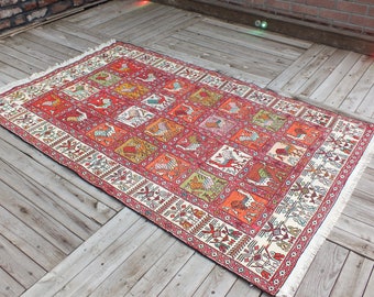 Silk rug, turkish rug, vintage rug, 185 x 120 cm = 6 x 3.9 ft, kurdish rug, soumak rug, bohemian rug, orange rug, floor rugs, free shipping