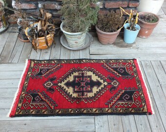 Deurmat Tapijt Turks Tapijt Klein Formaat Turks Tapijt Badmat Tapijt Decoratie Tapijt Handgeknoopt Tapijt GRATIS VERZENDING, 94 x 53 cm = 3 x 1.7 ft