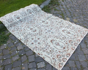 Alfombra turca, Alfombra Oushak, Alfombra Vintage, Boho Rug, 196 x 124 cm á 6.4 x 4 pies, Alfombra hecha a mano, Alfombra afligida, Alfombra de lana, Envío gratuito