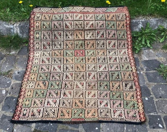 Handmade Area Rug Turish Wool Kilim Vintage Bohemian Rug 100 x 88 cm = 3.2 x 2.8 ft Kilim Rug Oriental Kilim Free Shipping