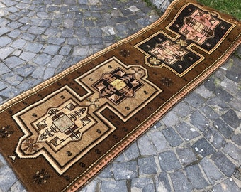 Runner Rug, Turkish Hallway ug, Vintage Corridor Rug, 224 x 80 cm = 7.3 x 2.6 Ft, Kurdish Runner, Kitchen Rug, Bohemian Decor, Free Shipping