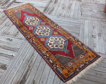 Rug Runner, Turkish Rug, Large Rug, Vintage Runner Rug, 235 x 77 cm = 7.7 x 2.5 ft, Floor Rugs, Handmade Rug, Hallway Rug, FREE SHIPPING