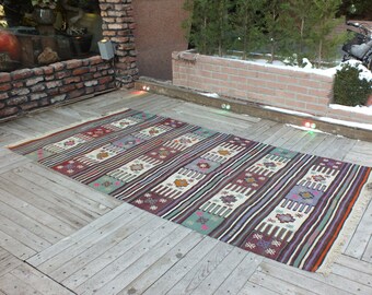 Alfombra grande, Kilim turco, alfombra Kilim, alfombra vintage, 260 x 142 cm a 8,5 x 4,6 pies, alfombra de tejido plano, alfombra Boho, alfombra de Oushak, envío libre