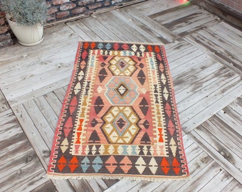 Kilim Rug, Handmade Rug, Turkish Rug, Boho Decor, Oushak Rug, Floor Rugs, Vintage Wool Kilim, FREE SHIPPING, 151 x 92 cm = 4.9 x 3 ft
