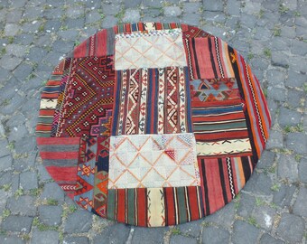 Turkish Round Rug, Patchwork Circle Rug, Handmade Rug, Bohemian Rug, 22 x 122 cm = 4 x 4 Ft, Decorative Rug, Anatolian Rug, Free Shipping