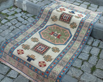 Alfombras turcas, Alfombra oriental, Alfombras vintage, 136 x 83 cm = 4.4 x 2.7 ft, Alfombra oushak neutra, Alfombras Boho, Alfombras de cocina, Envío gratis