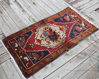 Boho Rug, Oushak Rug, Small Rug, Turks Rug, 96 x 53 cm = 3,1 x 1,7 ft, Anatolisch Rug, Handgeknoopt Rug, Decoratief tapijt, Gratis verzending