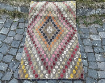 Handmade Cicim Kilim, Turkish Vintage Rug, Organic Rug, 130 x 81 cm = 4.2 x 2.6 Ft, Tribal Kilim, Decoration Area Rug, Free Shipping