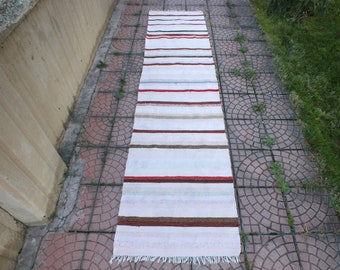 Pink Runner Rug, Turkish Runner, Cotton Rug, Handmade Kilim, Etsy Rug, 296 x 72 cm = 9.7 x 2.3 Ft, Kitchen Rug, Boho Decor, Free Shipping
