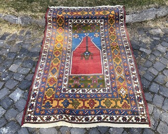 Turkish Area Rug Vintage Wool Rug Handmade Carpet 182 x 123 cm = 5.9 x 4 ft Bohemian Unique Rug Anatolian Rug Free Shipping