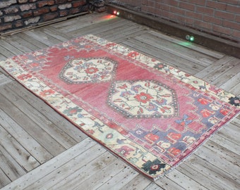 Turkish Wool Rug, Vintage Rug, Bohemian Rug, Decorative Rug, Home Decor Rug, Hand Knotted Rug, 189 x 117 cm = 6.2 x 3.8 ft, FREE SHIPPING