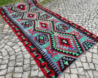 Large Oushak Rug, Vintage Kilim Rug, Turkish Wool Rug, 321 x 162 cm = 10.5 x 5.3 Ft, Handmade Rugs, Kilim Rug, Free Shipping