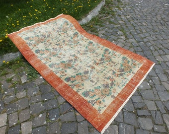 Turkish Rug, Oushak Rug, Handmade Rug, Bohemian Rug, 202 x 121 cm = 6.6 x 3.9 Ft, Turkey Carpet, Ethnic Rug, Vintage Rug, Free Shipping