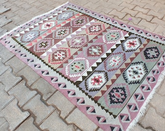 Oushak Rug Natural Rug Kilim Rug Decoration Rug Handwoven Area Kilim Geometric Pattern Kilim 155 x 110 cm = 5 x 3.6 Ft, FREE SHIPPING