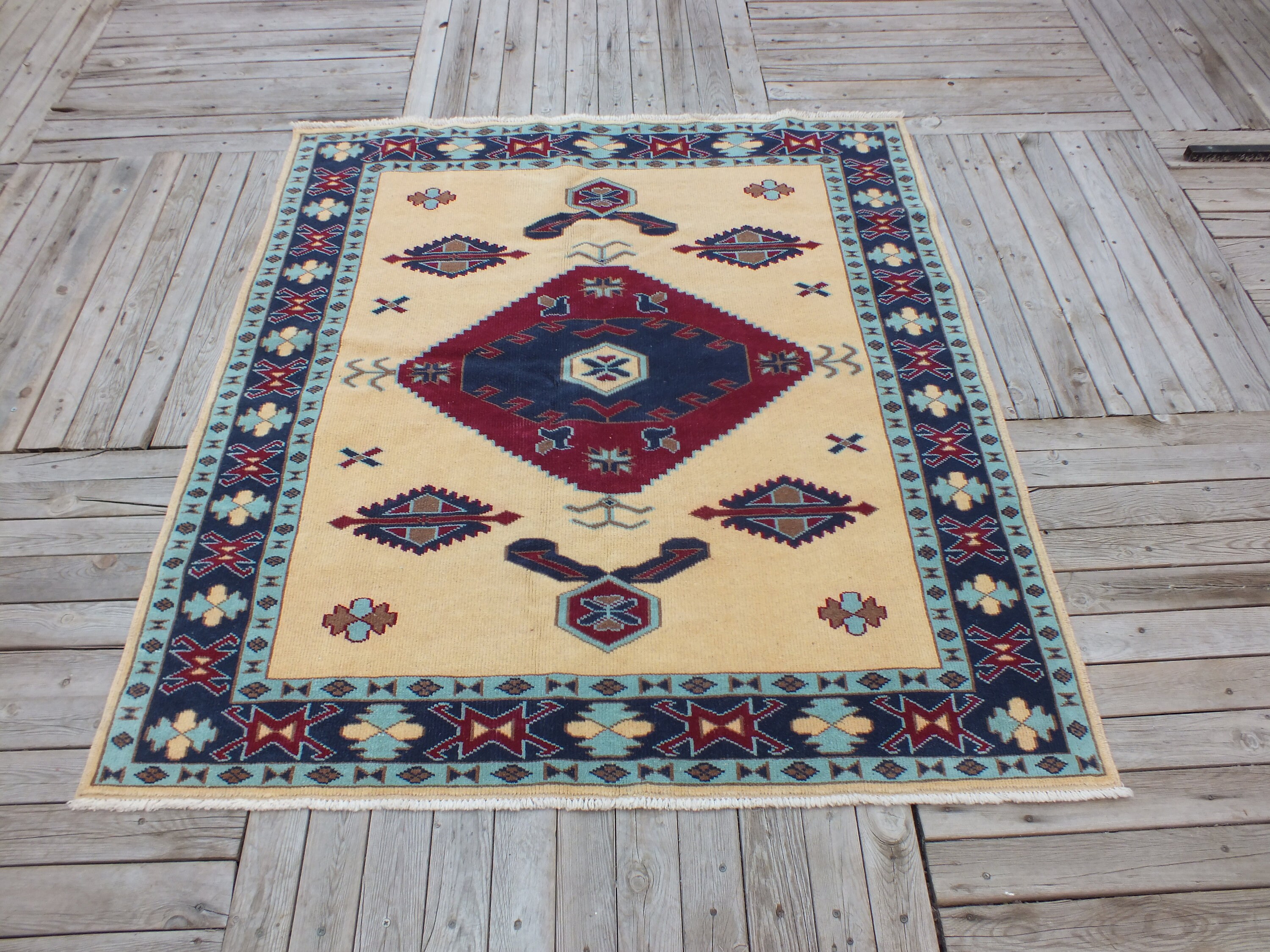 Turkish Rug, Vintage Area Hand Knotted Boho Decor, Wool Nomadic Etsy Free Shipping, 174 X 156 cm