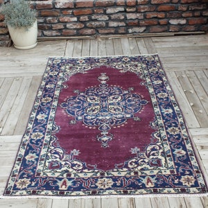 Hand Knotted Rug, Turkish Purple Rug, Anatolian Wool Rug, Bohemian Floor Rugs, Oriental Area Rug, 199 x 112 cm 6.5 x 3.6 ft, FREE SHİPPİNG image 1