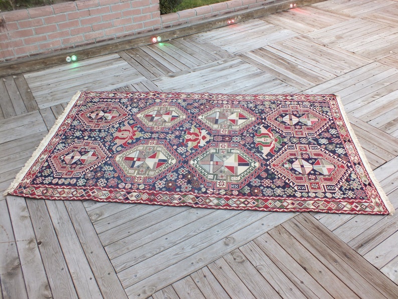 Turkish Rug, Kurdish Soumak Rug, 207 x 130 cm 6,7 x 4,2 ft, Bohemian Floor Rugs, Vintage Rug, Handmade Rug, Embroidered Rug, FREE SHIPPING image 2