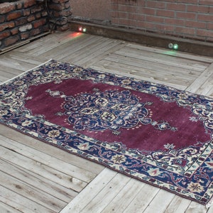Hand Knotted Rug, Turkish Purple Rug, Anatolian Wool Rug, Bohemian Floor Rugs, Oriental Area Rug, 199 x 112 cm 6.5 x 3.6 ft, FREE SHİPPİNG image 4