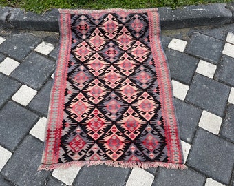 Tapis kurde, kilim fait main, tapis vintage, 90 x 64 cm = 2,9 x 2 pieds, tapis de sol bohème, petit kilim, mini tapis turc, livraison gratuite