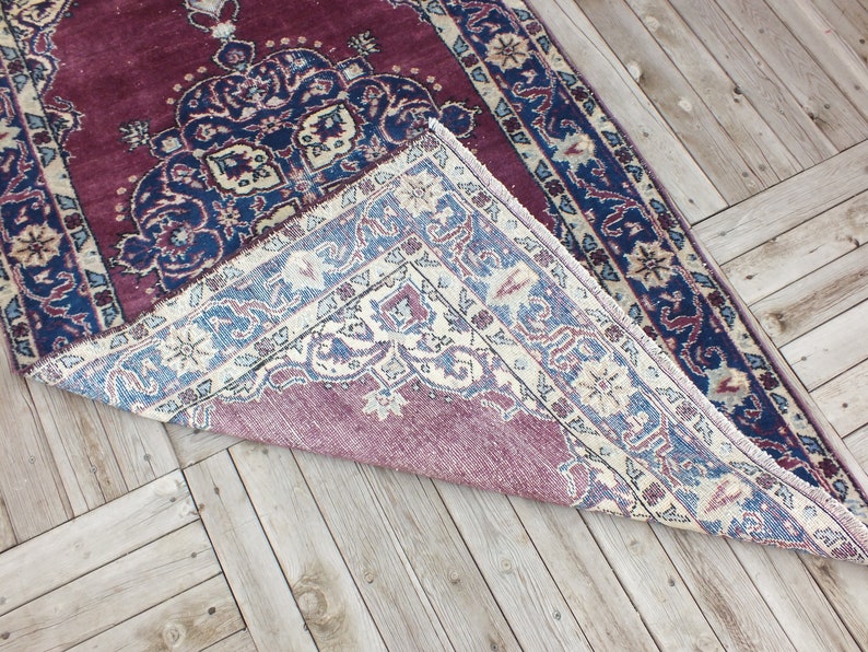 Hand Knotted Rug, Turkish Purple Rug, Anatolian Wool Rug, Bohemian Floor Rugs, Oriental Area Rug, 199 x 112 cm 6.5 x 3.6 ft, FREE SHİPPİNG image 9