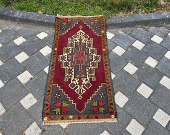 109 x 56 cm = 3,5 x 1,8 pieds mini tapis turc, tapis vintage, petit tapis, tapis fait main, tapis de dinde, tapis bohème, tapis marron, tapis oushak, tapis en laine