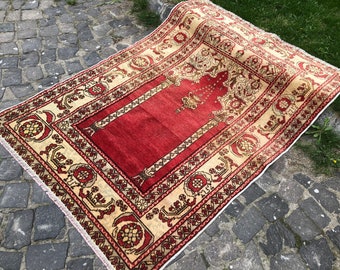 Turkish Antique Rug Handmade Area Rug Vintage Wool Rug 162 x 118 cm = 5.3 x 3.8 Ft Oriental Unique Rug Bohemian Carpet Free Shipping