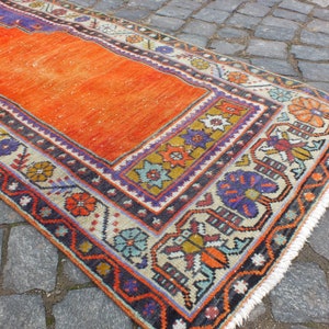 Vintage Turkish Prayer Rug Runner: Hand-Knotted Wool Hallway Rug (6x2.5 Ft) image 9