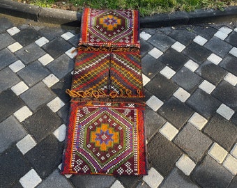 Turkish Saddlebag, Vintage Home Decor, Handmade Kilim, 150 x 54 cm = 5 x 1.7 Ft, Bohemian Decor Rug, Embroidered Rug, Free Shipping