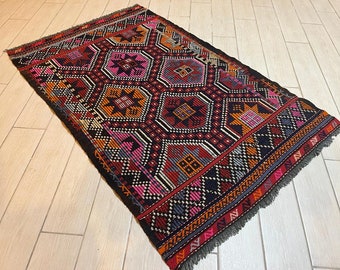 Tapis nomique, tapis turc, tapis fait main, 153 x 101 cm = 5 x 3,3 pieds, tapis vintage, tapis anatolien Cicim, livraison gratuite