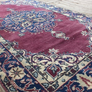 Hand Knotted Rug, Turkish Purple Rug, Anatolian Wool Rug, Bohemian Floor Rugs, Oriental Area Rug, 199 x 112 cm 6.5 x 3.6 ft, FREE SHİPPİNG image 7