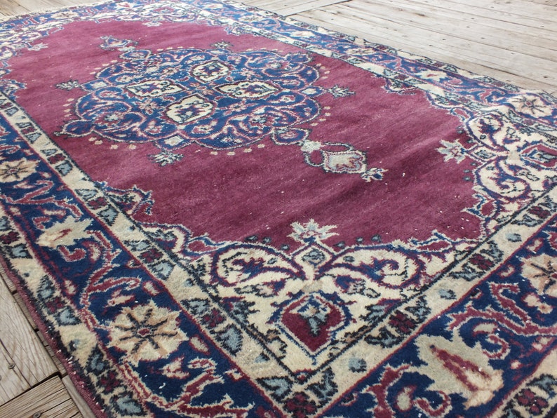 Hand Knotted Rug, Turkish Purple Rug, Anatolian Wool Rug, Bohemian Floor Rugs, Oriental Area Rug, 199 x 112 cm 6.5 x 3.6 ft, FREE SHİPPİNG image 7