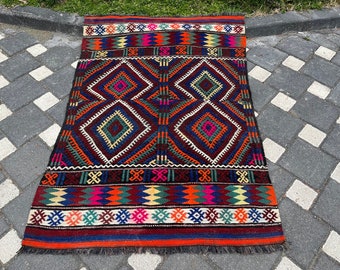 Tapis kilim, tapis turc, tapis fait main, tapis en laine vintage, 140 x 96 cm = 4,5 x 3,1 pieds, tapis oriental coloré, tapis bohème, livraison gratuite