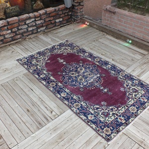 Hand Knotted Rug, Turkish Purple Rug, Anatolian Wool Rug, Bohemian Floor Rugs, Oriental Area Rug, 199 x 112 cm 6.5 x 3.6 ft, FREE SHİPPİNG image 2